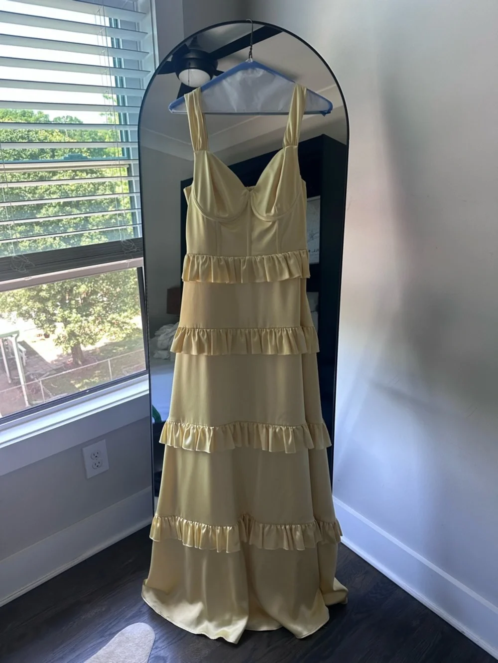 Revelry Yellow Ruffle Satin Maxi Dress - Picture 3 of 6